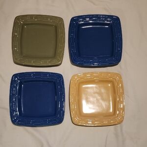 Vintage | Longaberger Woven Square Cornflower Ceramic Plate 9" Set 4